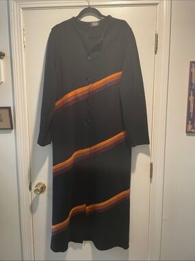 Magic Made In Italy Wool Blend Black Long Button Down Knit Diagonal Stripes